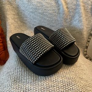 DKNY Black studded slides